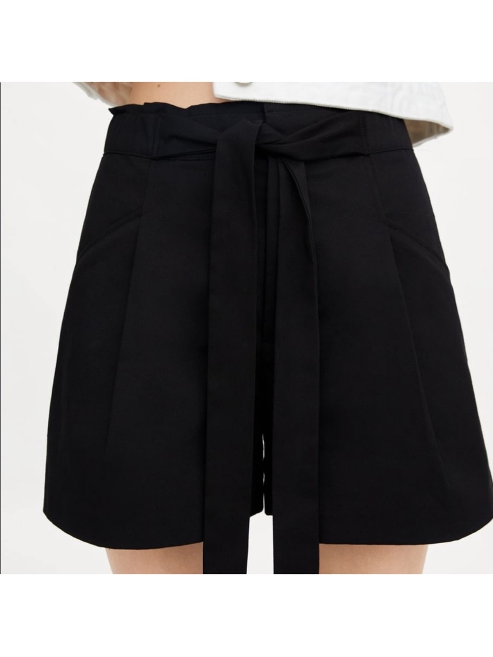 Zara Black Tie-Waist Paper Bag Shorts